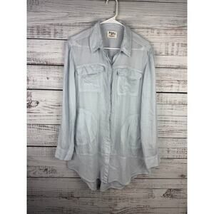 Holding Horses Anthro Blue Button Down Tunic Top S Boho Western Career Coastal